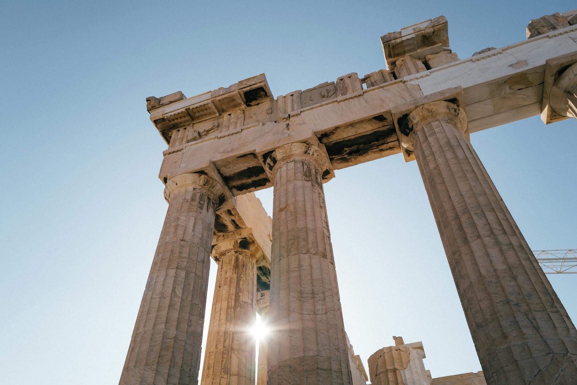 ancient building columns on blue sky