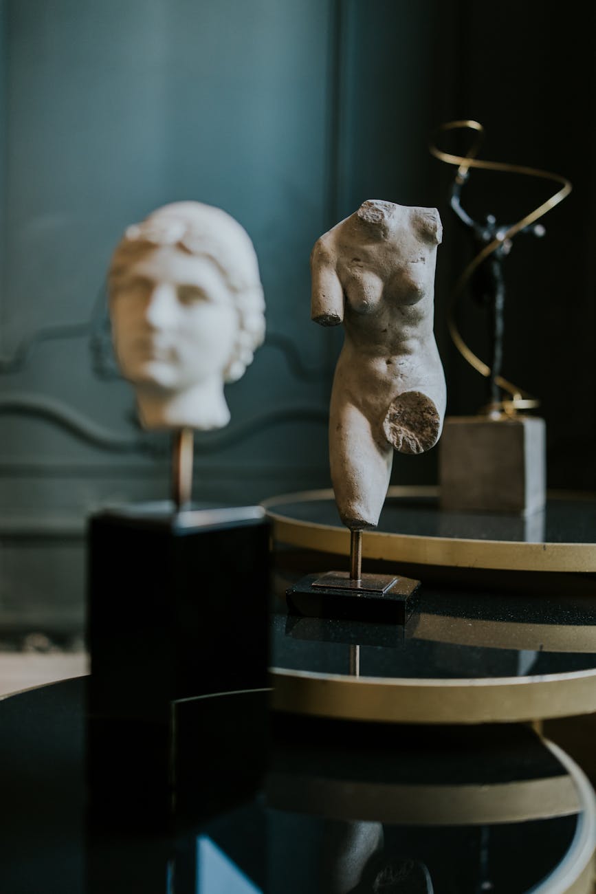 classical sculptures display in art gallery