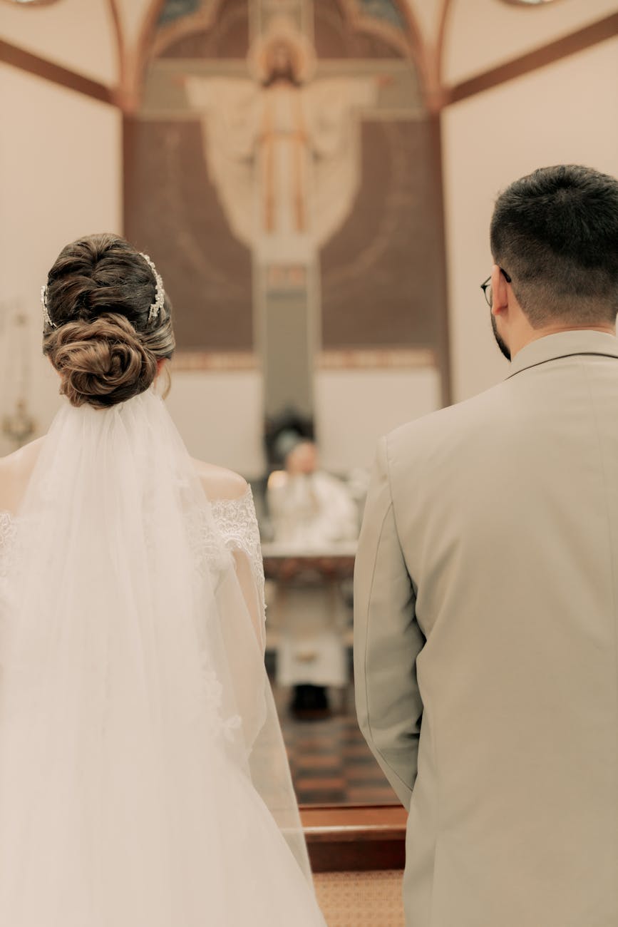 elegant wedding ceremony in a church setting