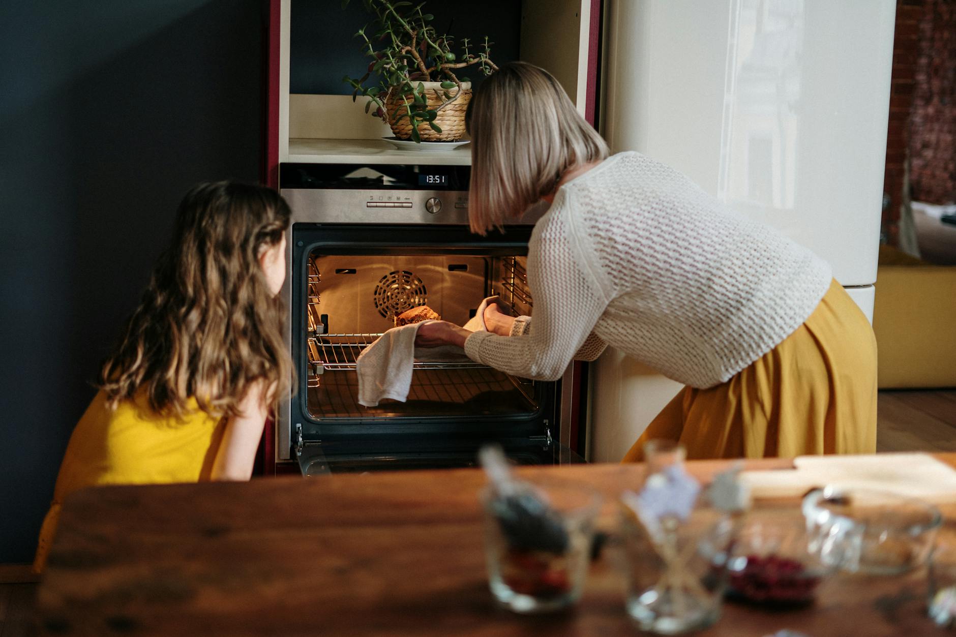 woman in white sweater baking cake, Children’s Thanksgiving
