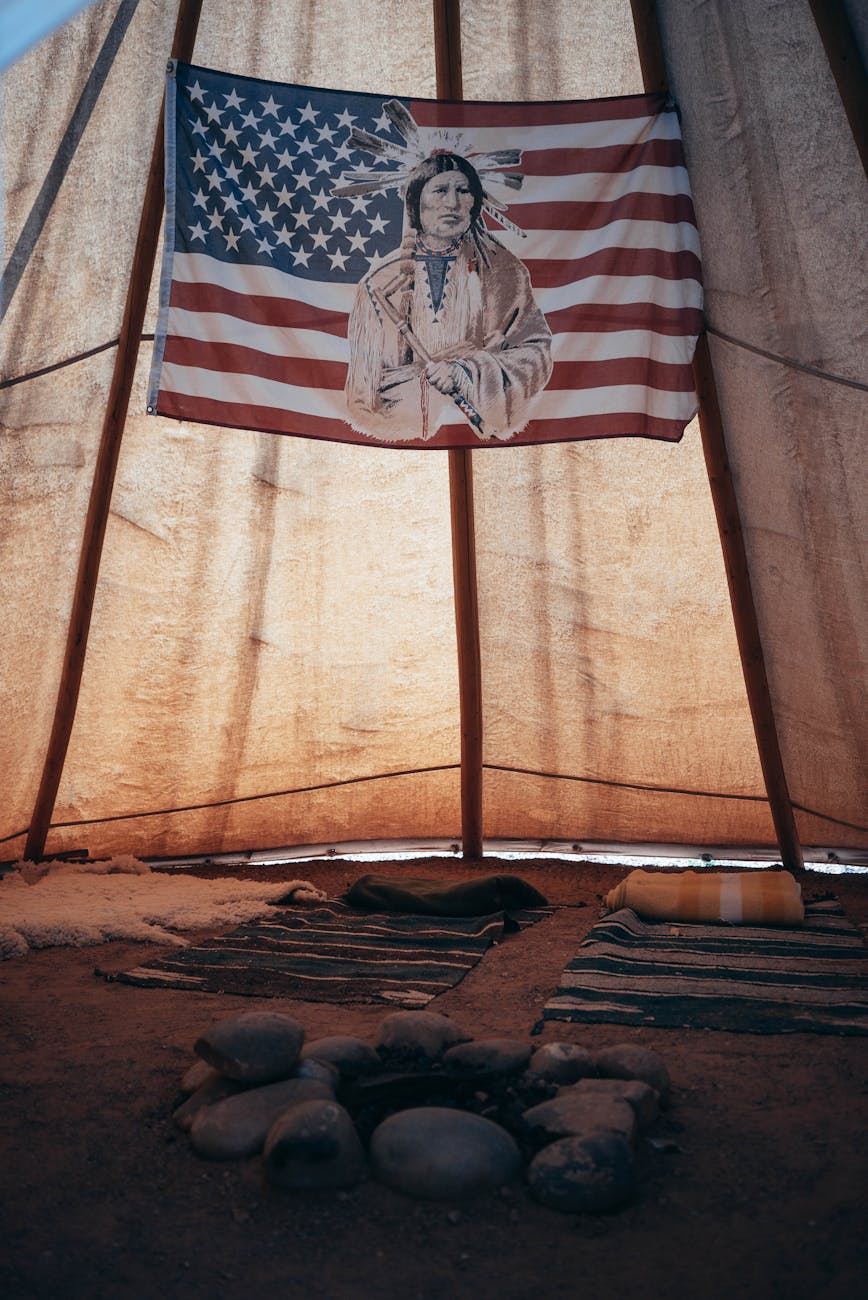 tent with flag on fabric