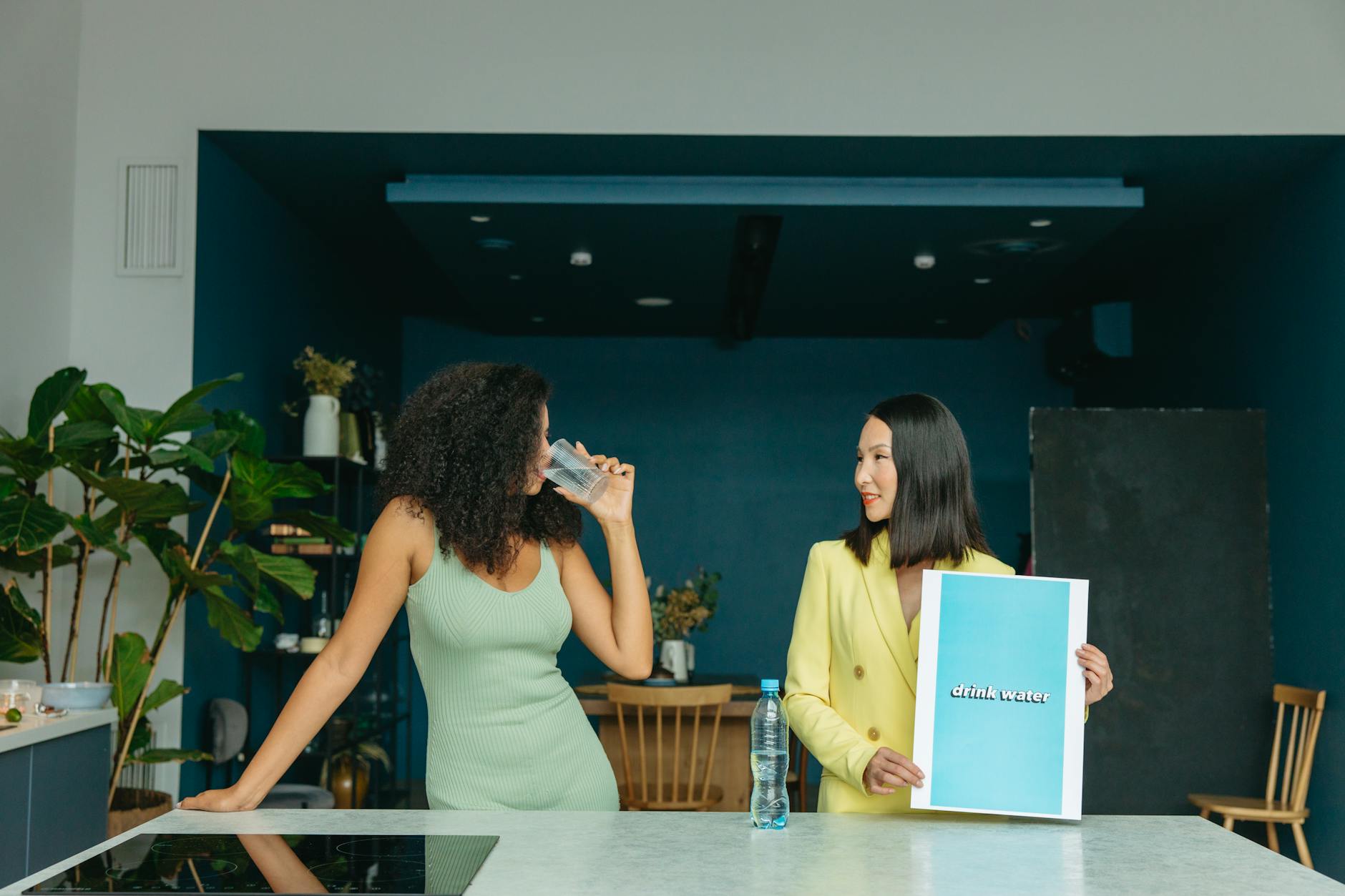 two women advocating to drink water