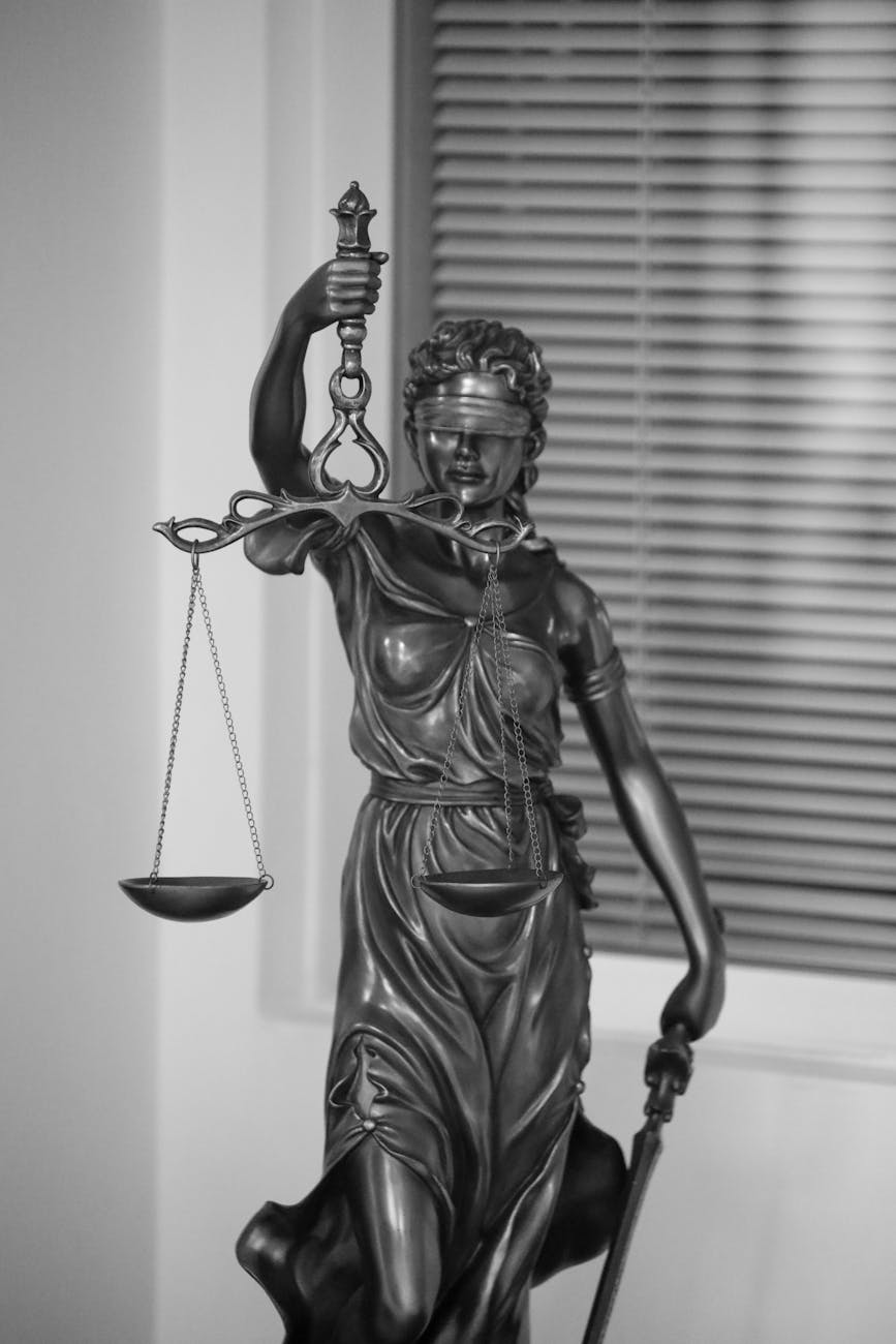 black and white lady justice statue office decor