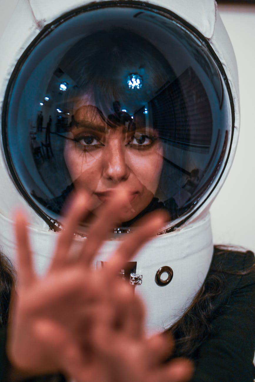 a woman wearing a space helmet, Space Fleet Science Fiction
