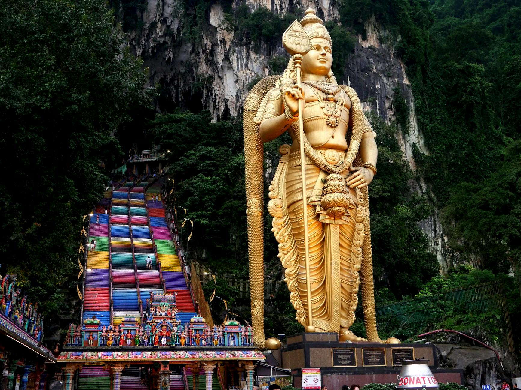 majestic batu caves statue and colorful stairs, Hindu Sutras