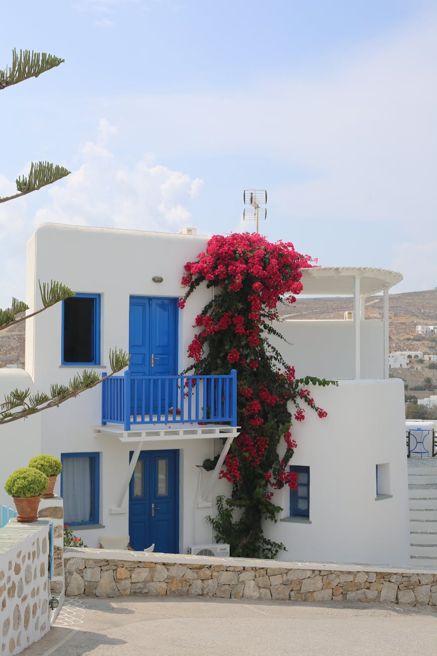 charming mykonos house with bougainvillea