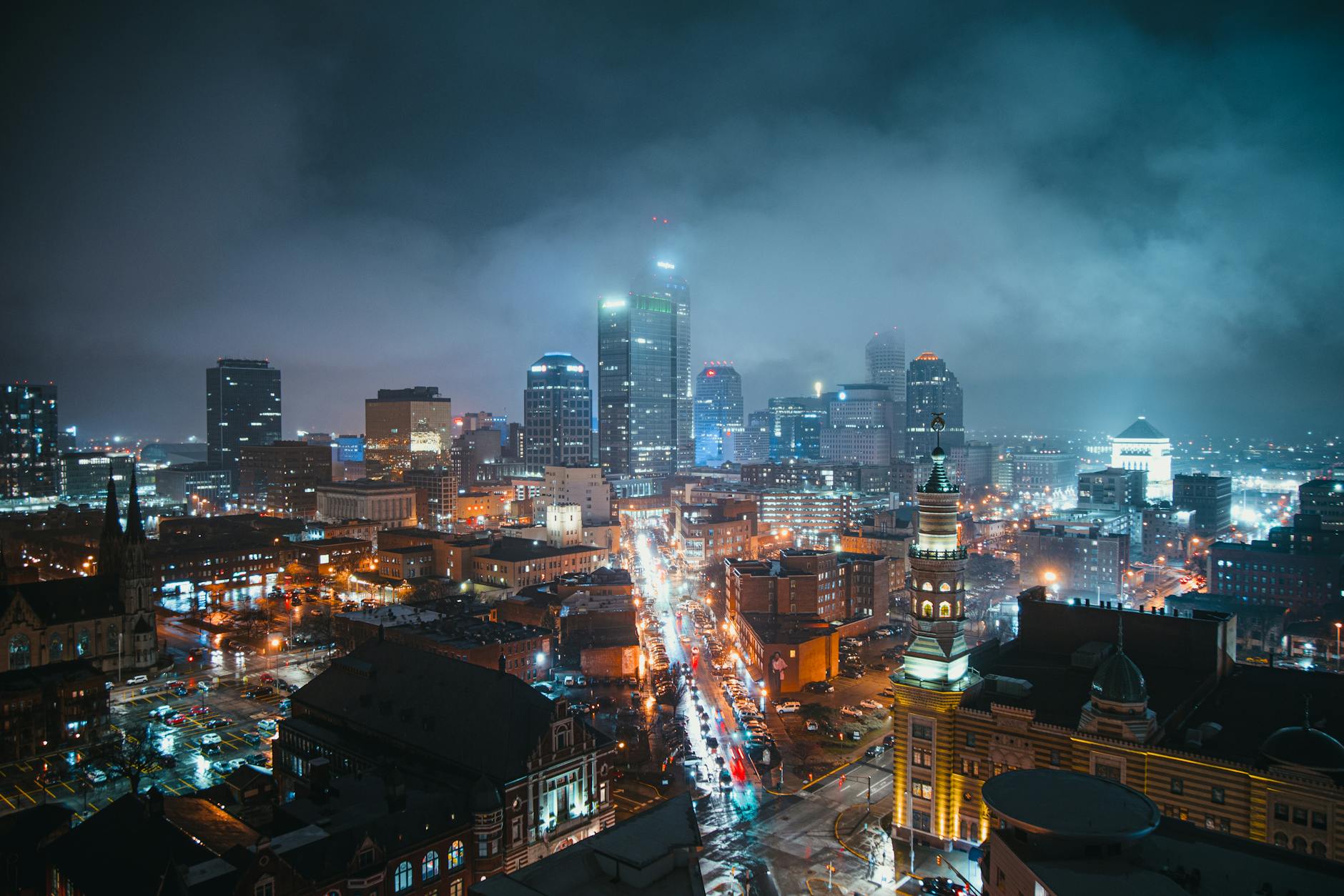 bird s eye view photography of lighted city, Indiana 