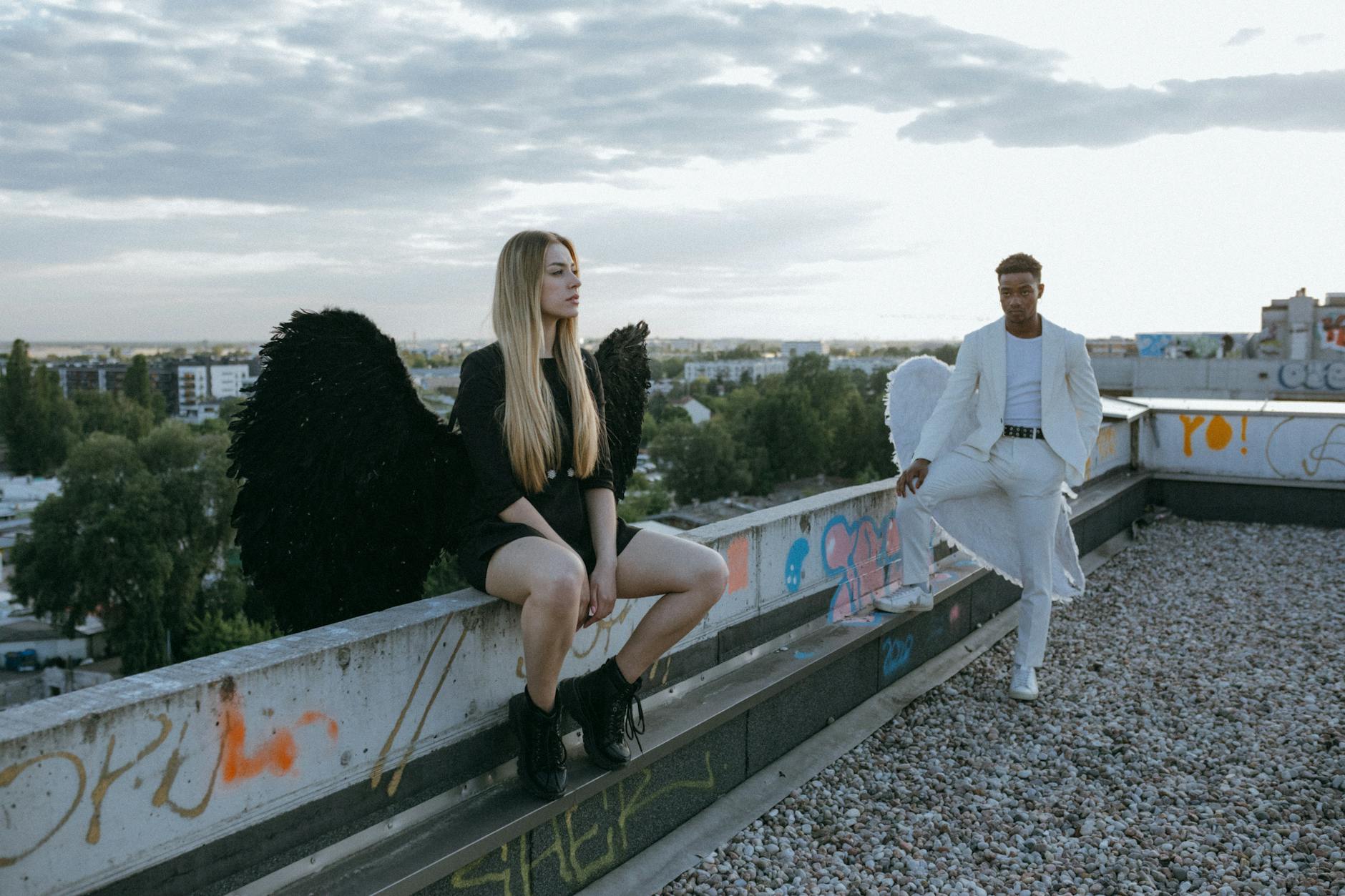 a man and woman wearing angel costumes, Teen and Young Adult Christian Fantasy 